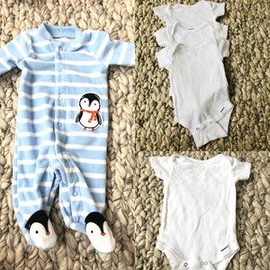 Set of 3 white Onesies and 1 new born sleeper